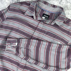 Marmot Flannel Shirt Mens Large Gray Red Black Striped Outdoor Casual Button Up‎